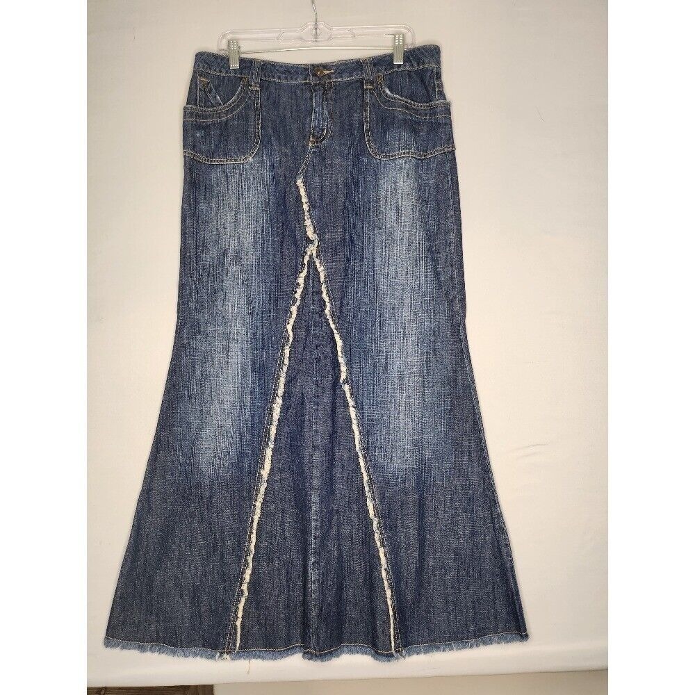 Karma Denim Blue Jean Flared Maxi Skirt Size 13 Y2K Boho Western‎